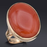 Vintage 14K Yellow Gold Red Coral Cabochon Oval Cocktail Ring