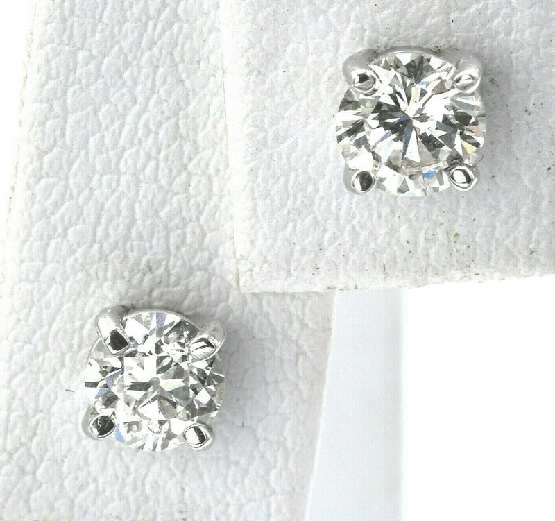 Vintage 14K White Gold 0.84 TCW Diamond Round Solitaire Stud Earrings