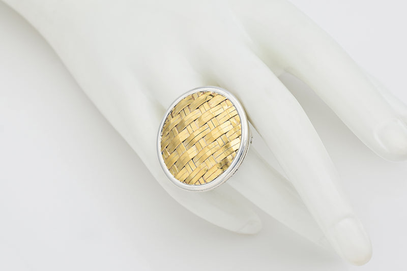 John Hardy Sterling Silver & 22K Yellow Gold Bedeg Basketweave Cocktail Ring