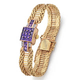 Vintage 14K Yellow Gold Amethyst & Diamond Hand Wind Women's Watch +Box