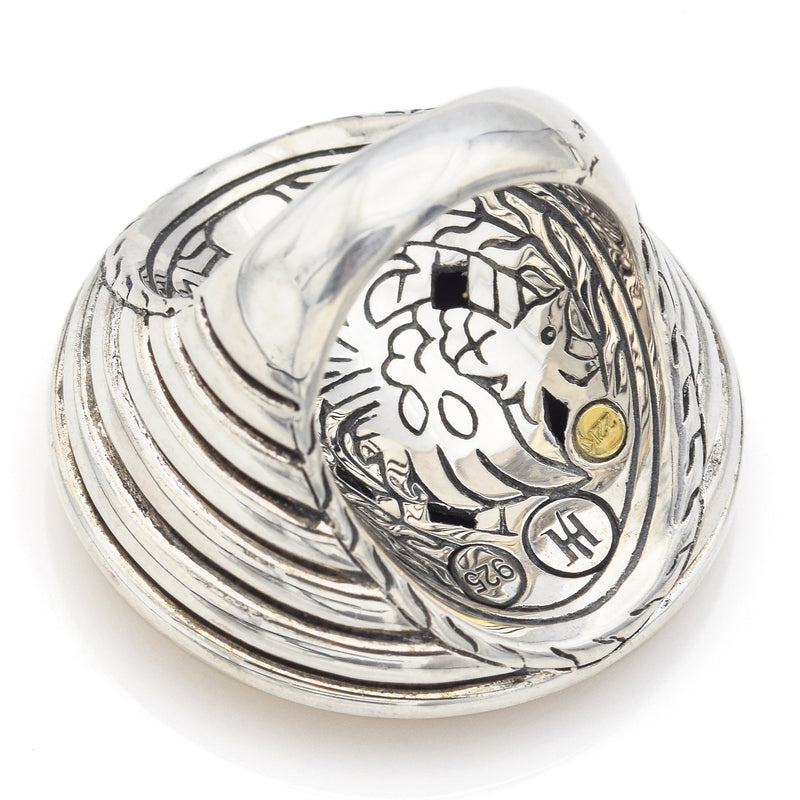 John Hardy Sterling Silver & 22K Yellow Gold Bedeg Basketweave Cocktail Ring