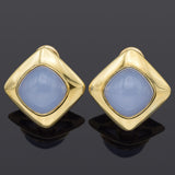Vintage 18K Yellow Gold 23.30 TCW Chalcedony Omega-Back Square Earrings