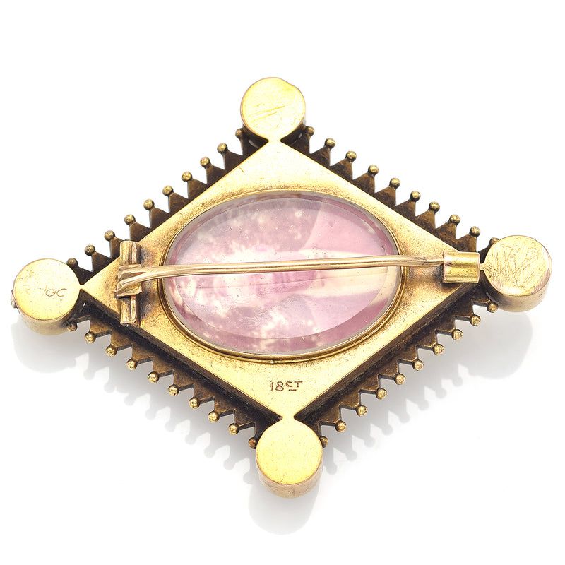 Antique English 18K Gold Turquoise & Sea Pearl Love Locket Brooch Pendant
