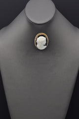 Antique 14K Yellow Gold Evil Eye Agate Cameo & Sea Pearl Brooch Pin