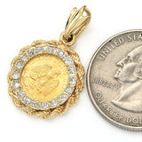 Vintage 22K 1945 Dos Pesos Mexican Coin & Diamond 14K Gold Pendant