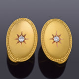Antique 14K Yellow Gold Diamond Oval Starburst Cufflinks + Box 6.3 Grams