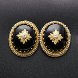 Antique 14K Gold Onyx, Sea Pearl & White Topaz Mourning Drop Earrings 6.3 Grams