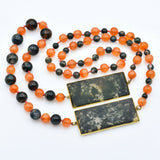 Vintage 14K Yellow Gold Moss Agate & Carnelian Strand Beaded Necklace