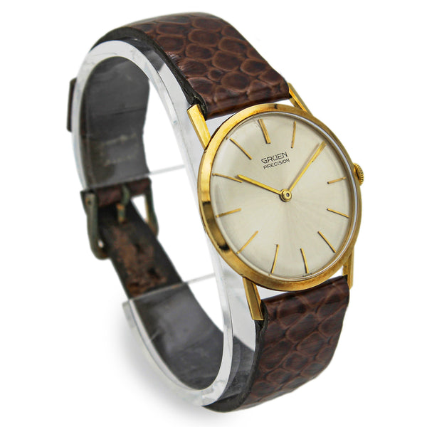 Vintage Gruen Precision 18K Yellow Gold Hand Wind Men's Watch 33 mm
