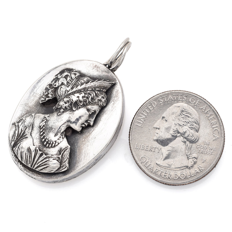 Vintage Henryk Winograd HW 999 Fine Silver Repoussé Woman Maiden Pendant