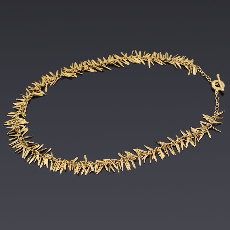 Vintage 14K Yellow Gold Feathers Dangle Toggle Chain Necklace