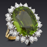 Vintage 18K Yellow Gold 17.54 Ct Peridot & 1.44 TCW Diamond Oval Cocktail Ring
