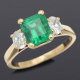 Vintage 14K Yellow Gold 1.65 Ct Emerald & Diamond Band Ring 3.2 Grams Size 5.5