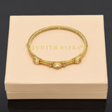 Judith Ripka 14K Gold Canary Crystal & Diamond Hinged Bangle Bracelet +Box 21.2G