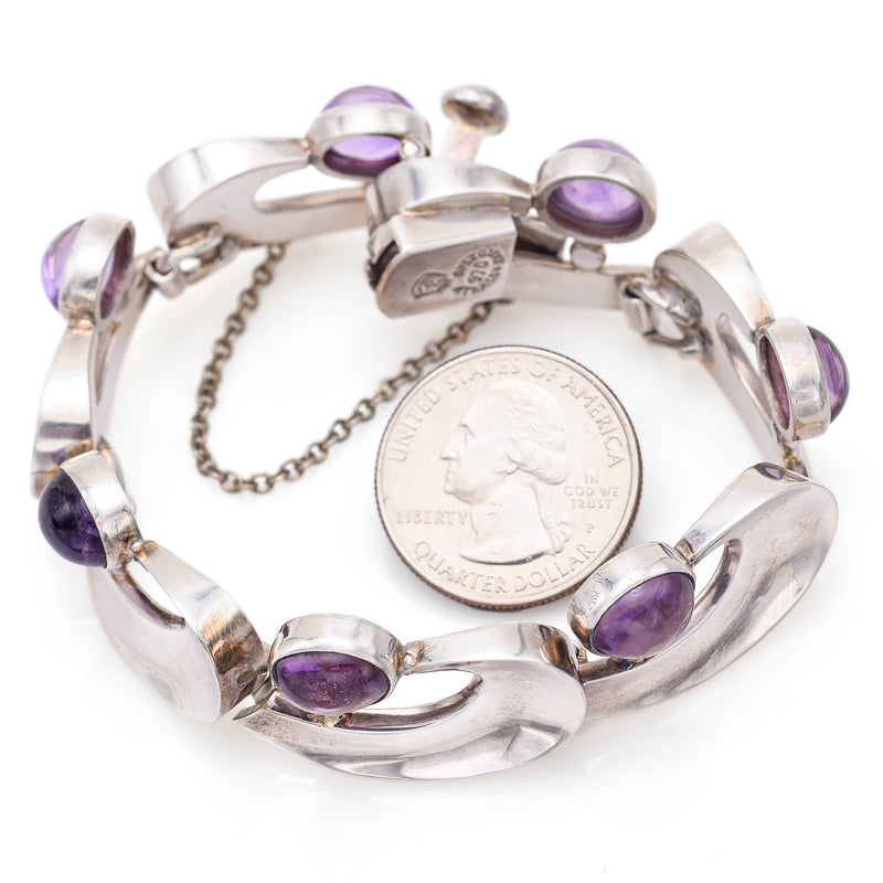 Vintage Onez Tazxo Mexico 970 Sterling Silver Amethyst Link Bracelet