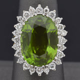 Vintage 18K Yellow Gold 17.54 Ct Peridot & 1.44 TCW Diamond Oval Cocktail Ring