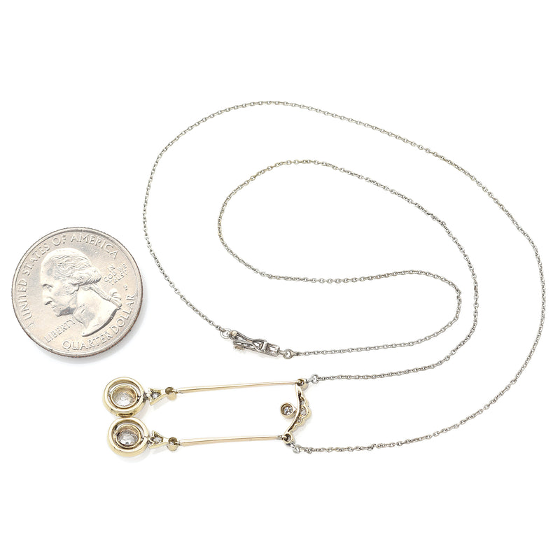 Antique Tiffany & Co Platinum & 14K Gold 0.59 TCW Diamond Pendant Necklace + Box