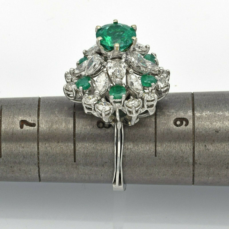 Vintage Platinum 2.09 TCW Emerald & 3.36 TCW Diamond Cocktail Ring