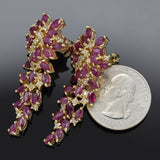 Vintage 14K Yellow Gold Ruby & 0.60TCW Diamond Large Cluster Drop Earrings
