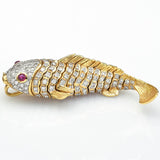 Vintage 18K Yellow Gold 2.25 TCW Diamond & Ruby Movable Koi Fish Pendant