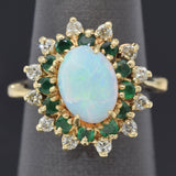 Vintage 14K Yellow Gold Opal, Emerald & 0.24 TCW Diamond Hinged Cocktail Ring