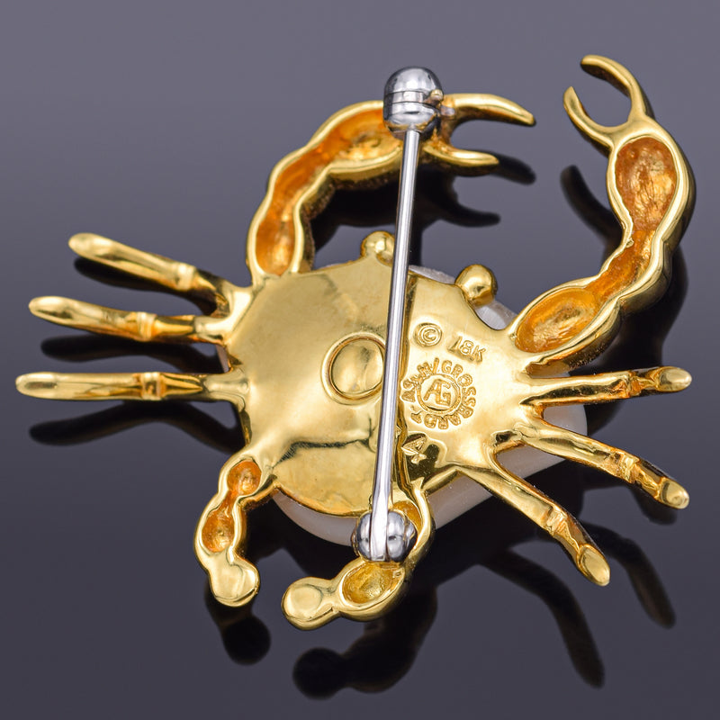 Asch Grossbardt 18K Yellow Gold Multi-Stone & Mother of Pearl Crab Brooch Pin