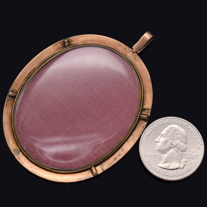Antique Victorian 14K Gold Sea Pearl Hand Painted Large Portrait Pendant 30.6G