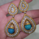 Estate 18K Yellow Gold Robins Egg Turquoise & 1.70 TCW Diamond Drop Earrings