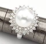 Vintage 18K White Gold Sea Pearl & 1.72 TCW Diamond Cocktail Ring