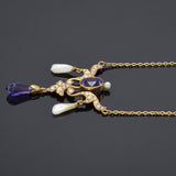 Antique 14K Yellow Gold Amethyst & Sea Pearl Pendant Necklace