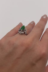 Vintage 18K White Gold Imperial Green Jade & Diamond Cocktail Ring