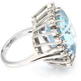 Vintage 14K White Gold Aquamarine And Diamond Cocktail Ring