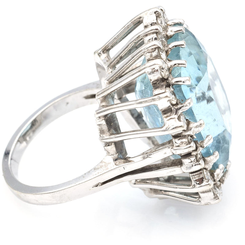 Vintage 14K White Gold Aquamarine And Diamond Cocktail Ring