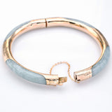 Vintage 14K Yellow Gold Green Jade Hinged Bangle Bracelet