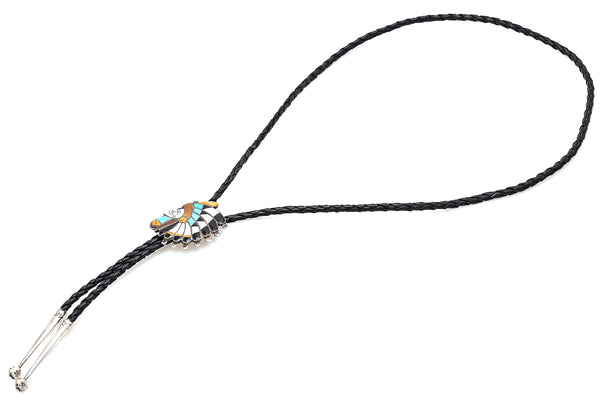 Vintage Raymond Quam Zuni Sterling Silver Multi-Stone Bolo Tie