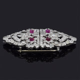 Antique Platinum Ruby & 4.58 TCW Diamond Art Deco Convertible Brooch Pin