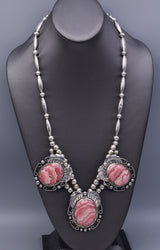 Vintage Sterling Silver Rhodochrosite Southwestern Navajo Pearl Necklace
