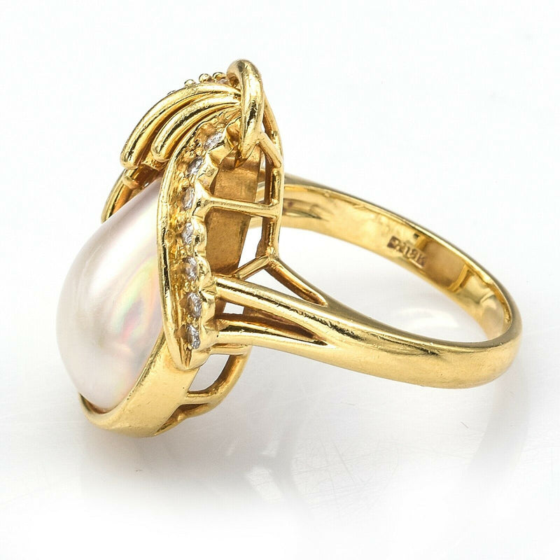 Vintage 18K Yellow Gold Mabe Pearl & 0.55 TCW Diamond Cocktail Ring