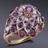 Vintage 18K Yellow Gold Ruby Thai Princess Harem Cluster Cocktail Ring 5.7 Grams