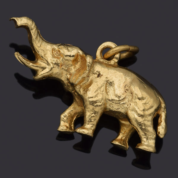 Vintage 18K Yellow Gold Ruby Elephant Charm Pendant 5.8 Grams