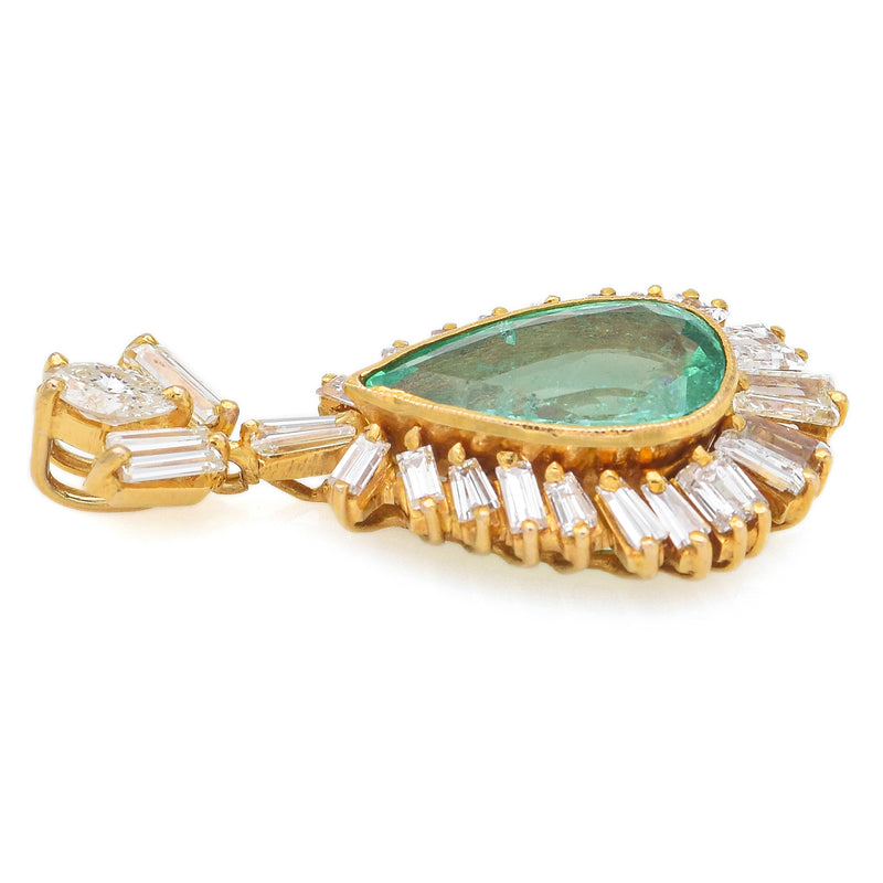 Vintage 18K Yellow Gold 2.35 Ct Emerald & 2.22 TCW Diamond Pear Pendant