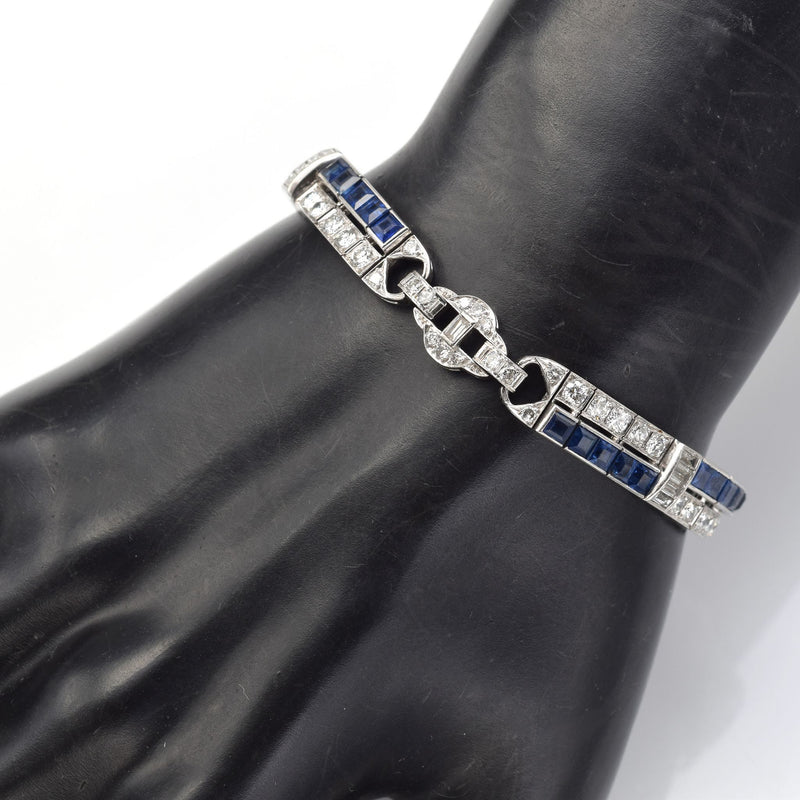 Antique Platinum 6.60 TCW Sapphire & 4.80 TCW Diamond Art Deco Bracelet