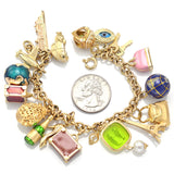 Vintage Tagliamonte, OTC & More 14K & 18K Gold Glass Enamel 17 Charms Bracelet