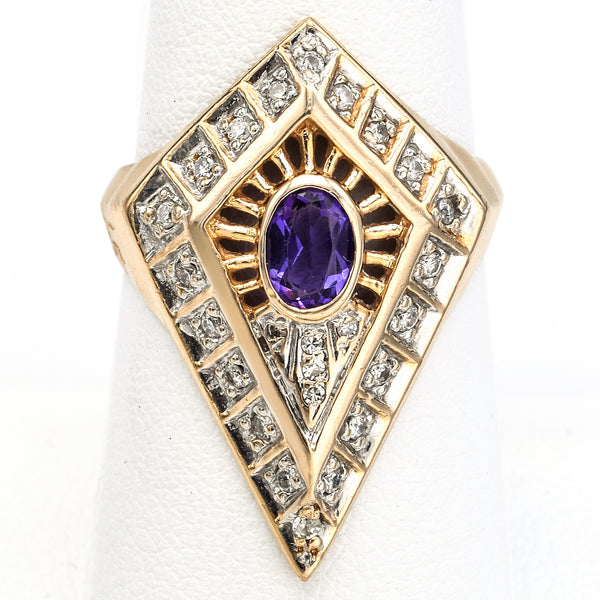 Erte 14K Yellow Gold Amethyst & 0.35 TCW Diamond Art Deco Cocktail Ring