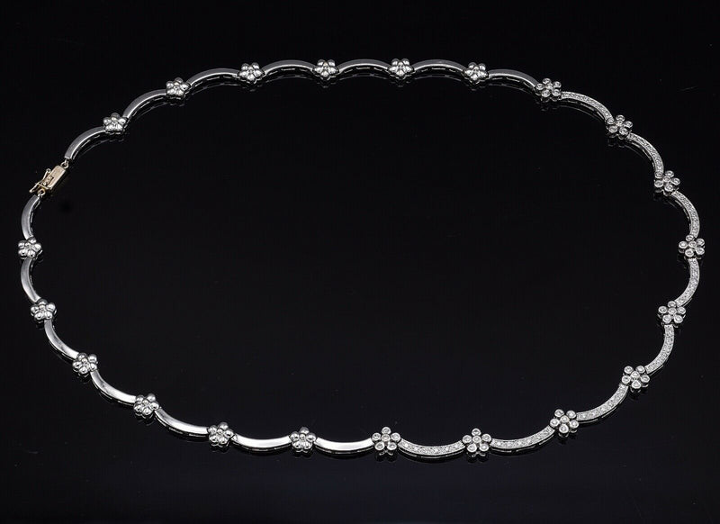 Vintage 14K White Gold 1.02 TCW Diamond Floral Link Necklace