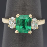 Vintage 14K Yellow Gold 1.65 Ct Emerald & Diamond Band Ring 3.2 Grams Size 5.5