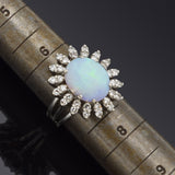 Vintage 14K White Gold 3.68 Ct Opal & 0.96 TCW Diamond Cocktail Ring