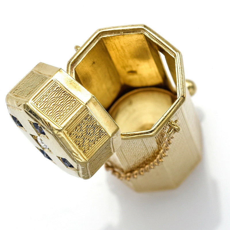 Tiffany & Co Antique 14K Gold Diamond & Sapphire Compact Lipstick Holder