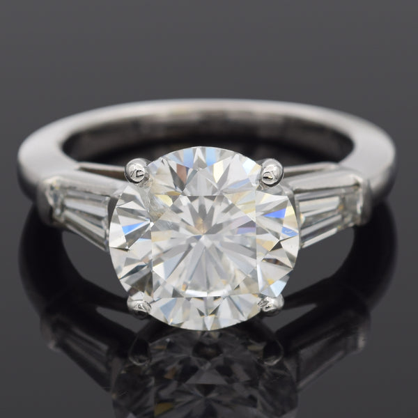 GIA Certified 3.22Ct Round Brilliant G I2 Center Diamond Platinum Ring 3.72 TCW