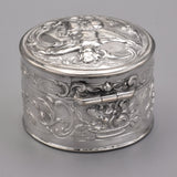 Antique 800 Silver Cherub Etched Round Trinket Pill Box Case